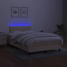 Cama box spring c/ colchão e LED 120x200 cm tecido cor creme