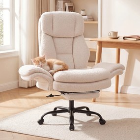 Cadeira de Escritório com Apoio para os Pés, 63-114 x 78 x 118-125 cm, Encosto Reclinável, Branco