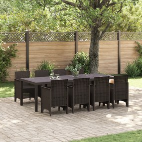 vidaXL Conjunto de Jantar Jardim 9 Peças Castanho Rattan