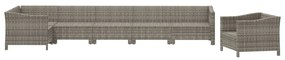 7 pcs conjunto lounge de jardim c/ almofadões vime PE cinzento