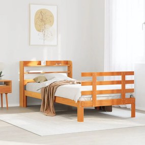 Estrutura cama c/ cabeceira 100x200cm pinho maciço castanho-mel