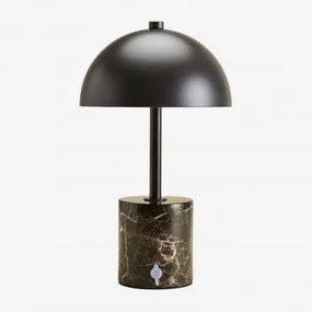 Lâmpada De Mesa Led Sem Fios Em Ferro E Pedra Natural Nicolas Mármore Castanho Emperador & ↑35 Cm - Sklum
