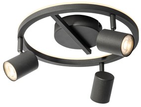 LED Foco de teto redondo preto GU10 50mm 3 luzes com luz de fundo - Back Up Moderno