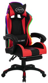 Cadeira estilo corrida luzes LED RGB couro arti. vermelho/preto