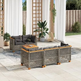 6 pcs conjunto sofás de jardim com almofadões vime cinzento