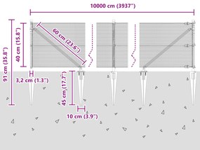 Cerca de Arame Soldado com 13 Postes de Espeto 0,4x100 m Aço Galvaniza