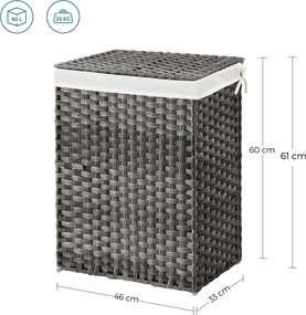 Cesto da roupa suja 45,5 x 32 x 61 cm em Polyrattan, 90 L, cinzento