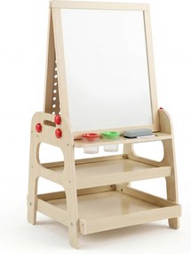 Cavalete Infantil 2 em 1, 51 x 48,5 x 91 cm, Quadro Magnético e Jogo de Berlindes, Natural