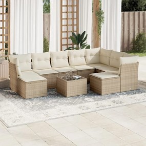 vidaXL 10 pcs conjunto de sofás p/ jardim com almofadões vime PE bege
