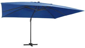 Guarda-sol cantilever c/ luzes LED e poste alumínio azul ciano