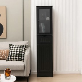 Armário Alto de Casa de Banho, 40 x 30 x 170 cm, Prateleiras Ajustáveis, Preto
