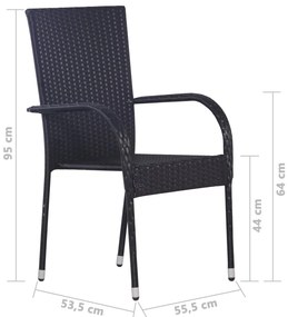 7 pcs conjunto de jantar para jardim vime PE preto