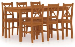 vidaXL 7 pcs conjunto de jantar em madeira de pinho castanho mel
