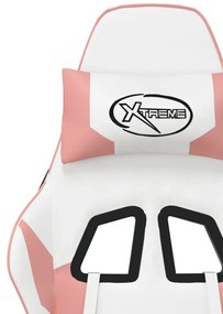 Cadeira gaming massagens couro artificial branco e rosa