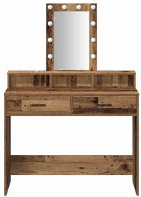 Mesa de Maquilhagem com Luzes LED em Madeira Antiga 100x41x140 cm
