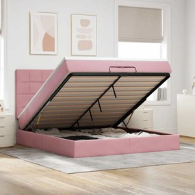 moldura de cama otomana vidaXL com colchão rosa 200x200cm Veludo