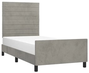 Estrutura de cama c/ cabeceira 90x190 cm veludo cinzento-claro