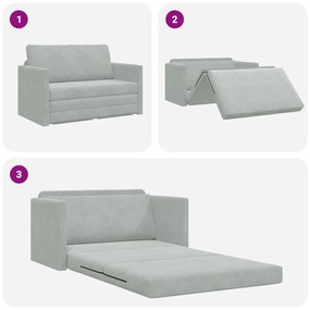 Sofá Cama de Chão 2-em-1 Cinza Claro 124x204x61 cm Veludo