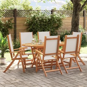 7 pcs conjunto de jantar para jardim acácia maciça e textilene