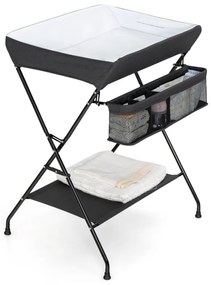 Trocador de fraldas dobrável portátil com 3 compartimentos cesto de fraldas prateleira para bebês 80 x 63 x 103 cm Preto