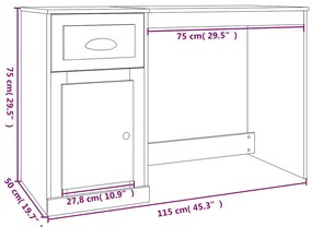 Secretária c/ gaveta 115x50x75 deriv. madeira carvalho fumado