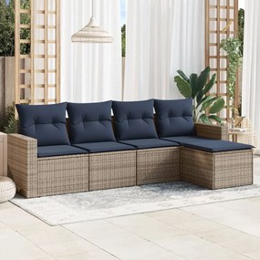 vidaXL 5 pcs conjunto sofás p/ jardim c/ almofadões vime PE cinzento