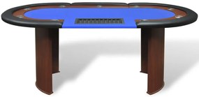 Mesa poker 10 jogadores c/ área crupiê e tabuleiro fichas azul
