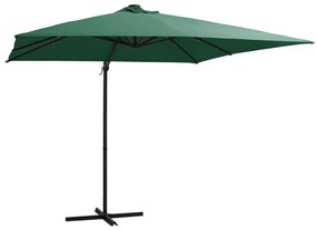 vidaXL Guarda-sol cantilever c/ luzes LED e poste aço 250x250 cm verde