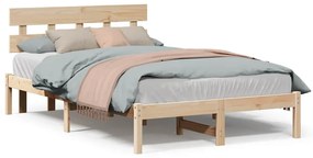 Estrado de Cama com Cabeceira 140x190 cm Madeira Sólida de Pinheiro