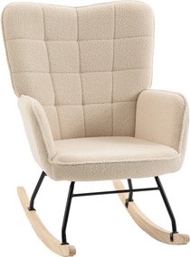 HOMCOM Poltrona Baloiço em Borrego com Oscilação de 40° Pés de Madeira de Faia e Estrutura de Aço 71x98x101 cm Bege | Aosom Portugal