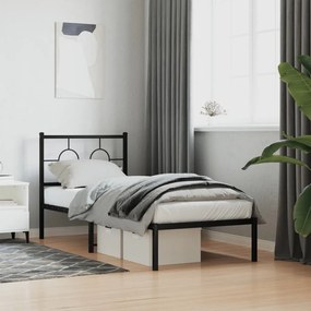 Estrutura de cama metal s/ colchão c/ cabeceira 75x190 cm preto
