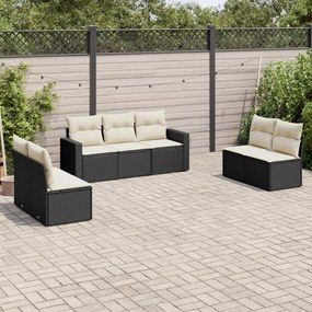 vidaXL 7 pcs conjunto de sofás p/ jardim c/ almofadões vime PE preto