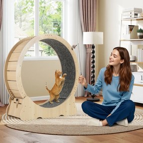 Roda de exercício grande 101 cm para gatos de interior com mecanismo bloqueável, pista almofadada e Estrutura de madeira para uma saúde natural,