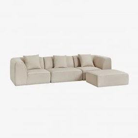 Sofá Modular De 3 Peças Com Puff Estofado Cardea Bouclé Bege Creme - Sklum