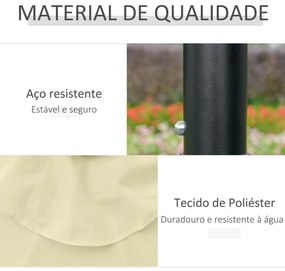 Outsunny Chapéu de Sol com 32 Luzes LED Solares Ø265x233cm Chapéu de Sol Inclinável com Manivela e Mastro de Aço para Terraço Pátio Exterior Bege