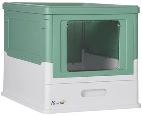 PawHut Caixa Areia Gato Dobrável Fechada Bandeja Removível Pá 47,5x35,5x36,7cm Verde | Aosom Portugal