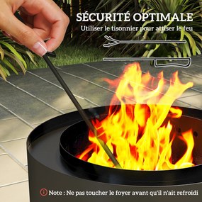 Braseiro de exterior Ø 45 cm com tabuleiro para cinzas e atiçador, aquecimento a carvão vegetal para jardim ou pátio, aço preto