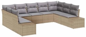 vidaXL Conjunto de Sofá de Jardim de 9 Peças com Almofadas Bege Polirattan