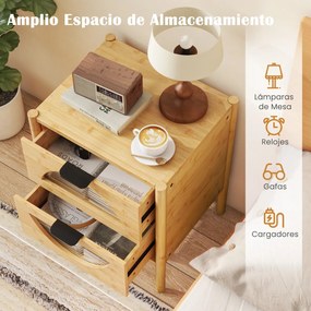 Conjunto de 2 mesas de cabeceira modernas 45 x 40 x 56 cm com 2 gavetas e frentes em vidro temperado estriado para quarto e sala de estar em tom natur