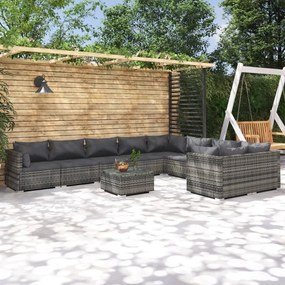 vidaXL 10 pcs conjunto lounge de jardim c/ almofadões vime PE cinzento