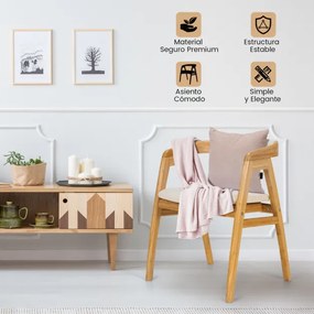 Cadeira de Lazer em Bambu Cadeira de Jantar com Almofada Penteadeira com Encosto Curvo Poltrona para Sala Quarto 54 x 54 x 73 cm Natural