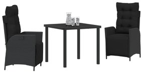 Conjunto de Jantar de Jardim de 3 Peças Preto Rattan Sintético