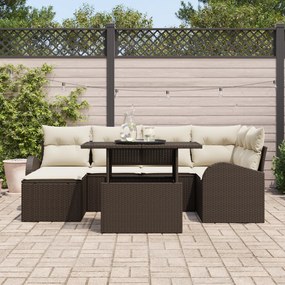 Conjunto de Sofá de Jardim de 7 Peças com Almofadas Marrom em Poliratt