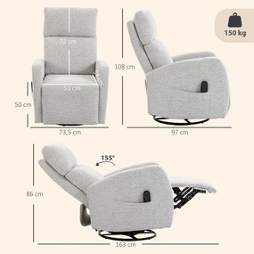 Poltrona Reclinável de Massagem, 163 x 73,5 x 86 cm, Massagem com Calor Lombar, Creme