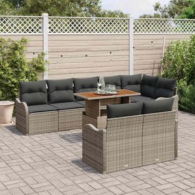 Conjunto de sofá de jardim com 9 peças e almofadas cinzas em rattan de