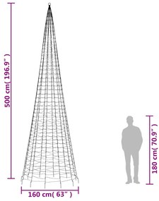 Árvore de Natal LED no mastro 1534 LEDs branco quente 500 cm