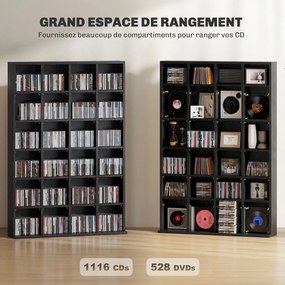 Móvel multimédia com capacidade para 456 CDs/336 DVDs - estante de madeira com prateleiras ajustáveis, 89 x 130,5 cm, preto