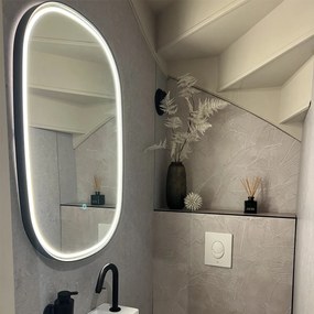 Espelho de casa de banho preto com LED regulável em 3 níveis com toque oval - Miral