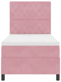 Cama Box Spring com Colchão e LED Rosa 90x190 cm Veludo