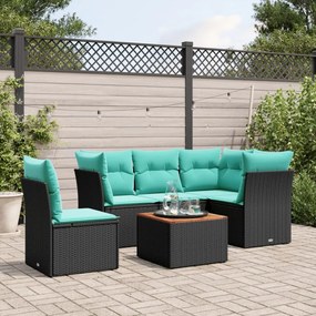 vidaXL 6 pcs conjunto de sofás p/ jardim c/ almofadões vime PE preto